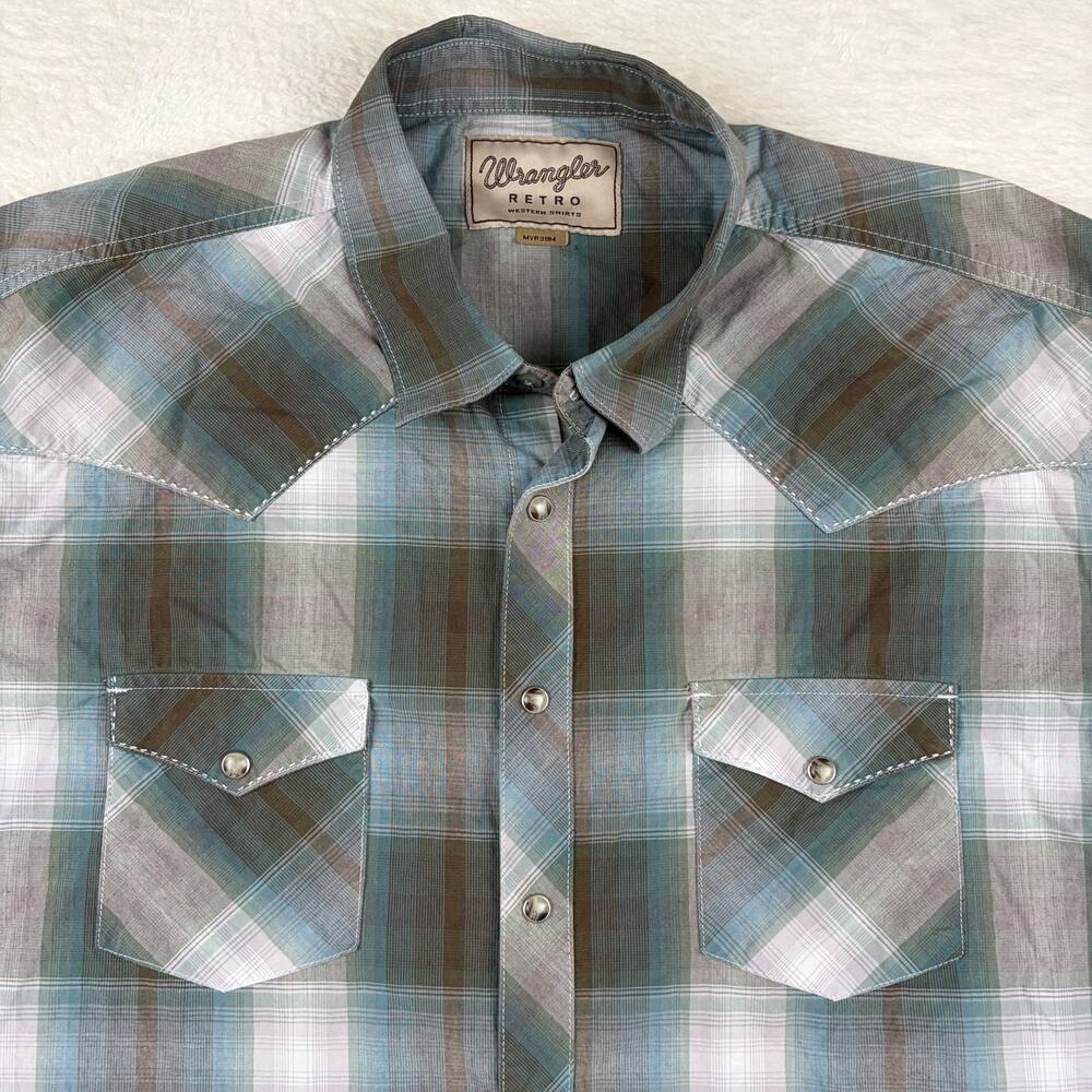 Wrangler Retro Men’s XXL Plaid Western Shirt Pearl Snap Long Sleeve Cowboy